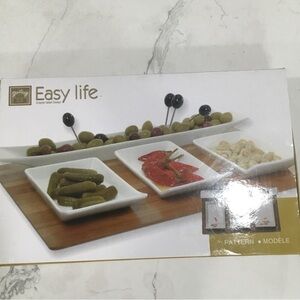 Tabletops Gallery 5 Pc Appetizer Ceramic Bamboo Tray NEW Serving Set Italian